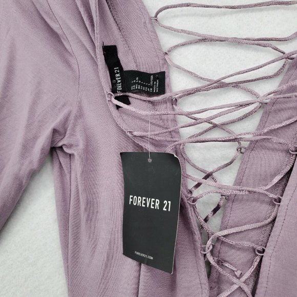 NWT FOREVER 21 Dress Women's Lace up Bodice & Back V-Neck Purple Large - Picture 8 of 12